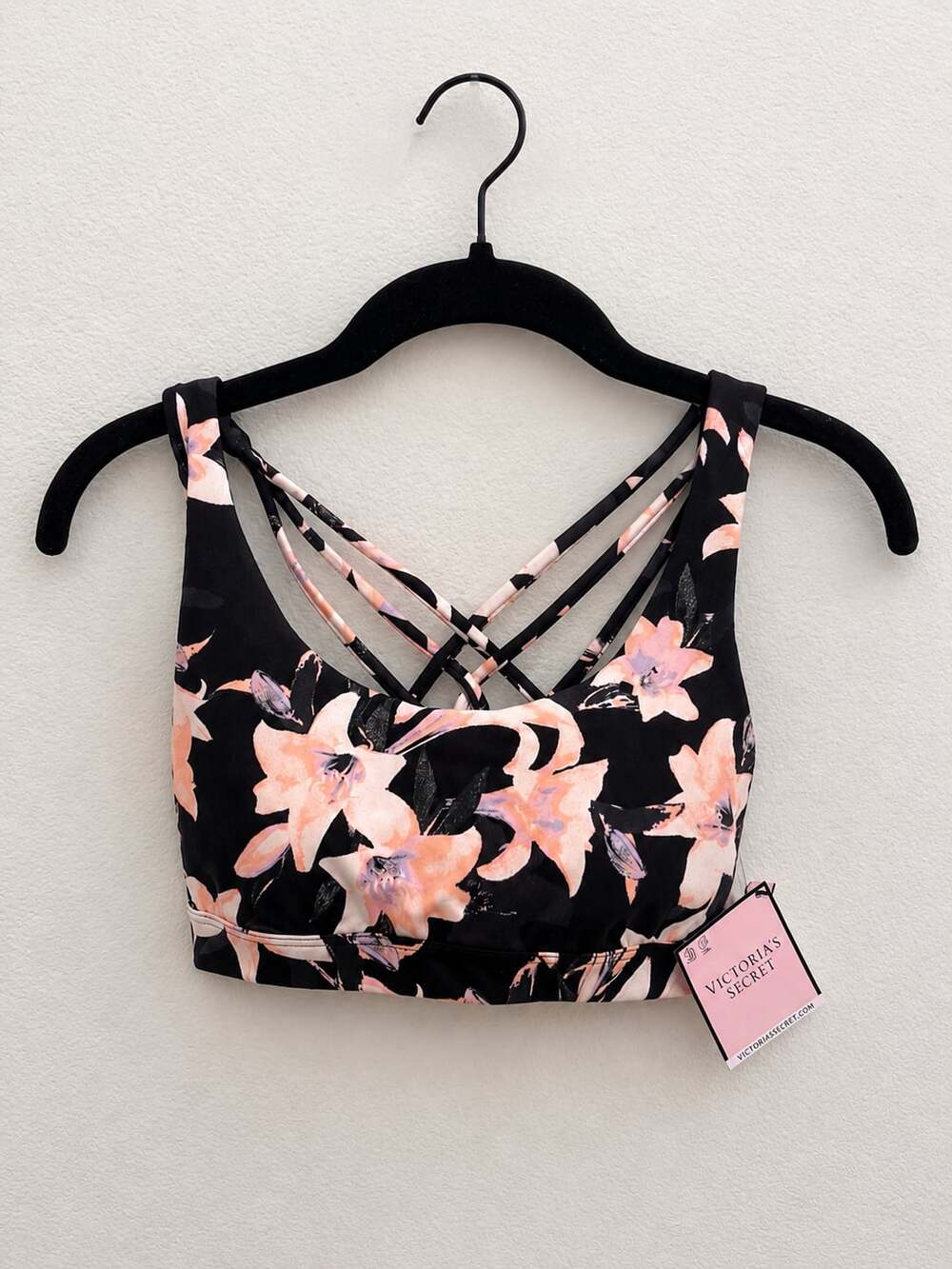 Victoria's Secret Minimum Support Strappy Back Sports Bra in Black Floral